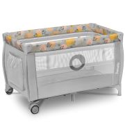 Lionelo - Patut pliant cu doua nivele, Stefi Plus, Cu intrare laterala cu fermoar, 2 roti, 120 x 60 cm, Conform cu standardul european de securitate EN 716, Roz/Galben BYNLO-STEFI_PLUS_PINK_YELLOW