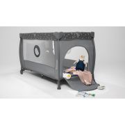 Lionelo - Patut pliant cu doua nivele, Stefi Plus, Cu intrare laterala cu fermoar, 2 roti, 120 x 60 cm, Conform cu standardul european de securitate EN 716, Roz/Galben BYNLO-STEFI_PLUS_PINK_YELLOW