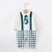 Salopeta eleganta alba cu verde (marime disponibila: 6-9 luni (marimea 19 incaltaminte)) li527-1.6-9 luni (marimea 19 incaltaminte)