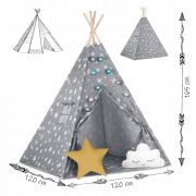 Cort de joaca pentru copii cu lumini si 2 pernite nukido 120 x 120 x 165 cm - gri cu stelute  edeedi740120
