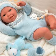 Papusa Reborn bebelus realist Arias Ibai 45 cm cu patura si animal de plus ERFA98153
