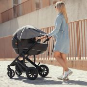 Parasolar cu laterale pentru landou si carucior, Copertina protectie UPF 50+ cu fereastra, Usor reglabil, Rezistent la apa, FreeON, Gri BYN47122