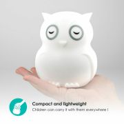 Lampa de veghe Bufnita, Hibu, Functionare pana la 10 ore, Cu telecomanda si cablu USB, Cu 9 culori diferite activate prin control Touch, Bbluv, White BYNBBL-B0154