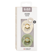 Bibs - set 2 suzete colour latex, tetina anatomica, 0 luni +-ivory/sage bbb2111416