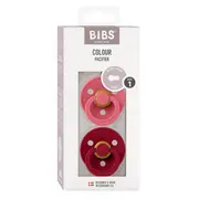 Bibs - set 2 suzete colour latex, tetina rotunda, 0 luni +-coral/ruby bbb110254