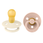 Bibs - set 2 suzete colour latex, tetina rotunda, 18 luni +-ivory/blush bbb130253
