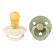 Bibs - set 2 suzete colour latex, tetina rotunda, 18 luni +-ivory/sage bbb130241