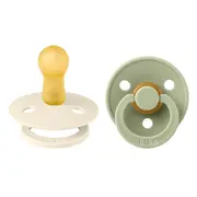 Bibs - set 2 suzete colour latex, tetina rotunda, 6 luni +-ivory/sage bbb120241