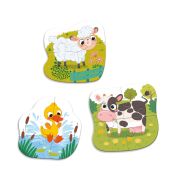 Puzzle 3 in 1  - animalutele de la ferma (2,3,4 piese)