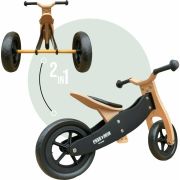Bicicleta/tricicleta fara pedale din lemn, 2 in 1, Functie de bicicleta echilibru, Sa reglabila, Manere antiderapante, Roti ajustabile, 18 luni – 3 ani, Free2Move, Brown Black BYN42851