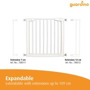 Poarta de siguranta pentru copii, 75-81 cm, extensibila, montare prin presiune, fara gaurire, metal, alb, Guardino 700010