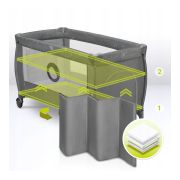 Lionelo - Patut pliant cu doua nivele, Stefi Plus, Cu intrare laterala cu fermoar, 2 roti, 120 x 60 cm, Conform cu standardul european de securitate EN 716, Gri/ Multicolor BYNLO-STEFI_PLUS_GREY_MULTICOLOR