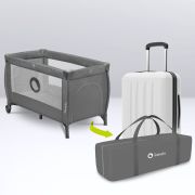 Lionelo - Patut pliant cu doua nivele, Stefi Plus, Cu intrare laterala cu fermoar, 2 roti, 120 x 60 cm, Conform cu standardul european de securitate EN 716, Gri/ Multicolor BYNLO-STEFI_PLUS_GREY_MULTICOLOR