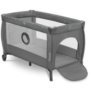 Lionelo - Patut pliant cu doua nivele, Stefi Plus, Cu intrare laterala cu fermoar, 2 roti, 120 x 60 cm, Conform cu standardul european de securitate EN 716, Gri/ Multicolor BYNLO-STEFI_PLUS_GREY_MULTICOLOR