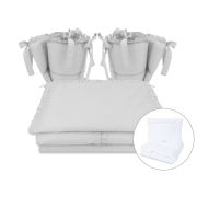 MimiNu - Set lenjerie patut cu 6 piese, Cu volanase, Cu pilota si perna, Cu doua aparatori laterale, Din bumbac certificat Oeko Tex Standard 100, Pentru patut 120x60 cm, Colectia Royal, Grey BYN6426972022934