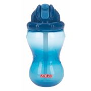 Nuby - Cana cu pai anti-alunecare, Cu inchidere etansa, Plastic, 360 ml, 12+ luni, Albastru inchis BYNNV0404001BL