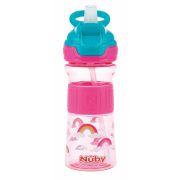 Nuby - Cana sport cu pai moale si pliabil, Din materialul ecologic tritan, Rezistenta, 360 ml, 3+ ani, Roz BYNNV0414021PINK