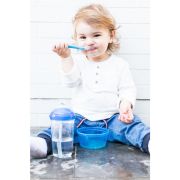Nuby - Lingura din silicon pentru bebelusi, Cu maner arcuit, Cu carcasa de depozitare, 3+ luni, Albastru BYNID5555BLUE