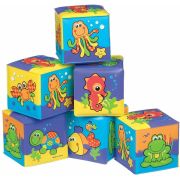 Set 6 cuburi noi pentru baie, Cu animalute marine, Dimesiune 7.5 cm fiecare cub, Soft blockes for bath, Playgro BYN7823