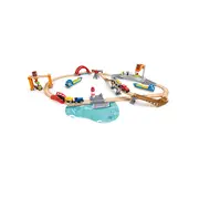 Jucarie din lemn - Set tren cu port de ridicare si incarcare TSGE3791A