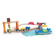 Jucarie din lemn - Set tren cu port de ridicare si incarcare TSGE3791A