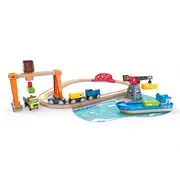 Jucarie din lemn - Set tren cu port de ridicare si incarcare TSGE3791A