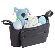 Petite&Mars - Organizator carucior, Cu buzunar frontal detasabil, Dimensiune universala, 31.5x19.5x9.5 cm, Atasare usoara cu Velcro, Negru BYN847900