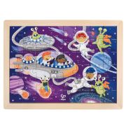 Puzzle din lemn 2 in 1 - Prietenii din Spatiu (50 piese), cu fata dubla si activitate colorare TSGE1644A
