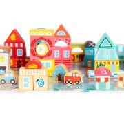 Set educational cu blocuri din lemn si covoras tip puzzle, 88 piese, city ecotoys ma705 edeedima705