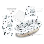 MimiNu - Set pentru landou/cosulet, Cu protectie, saltea si pernuta, Din bumbac certificat Oeko Tex Standard 100, Dino Granat BYN6426972023184