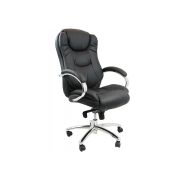 Scaun birou off 316, robust, piele ecologica, mecanism multiblock, suport lombar, baza cromata, 150 kg, negru drm1970