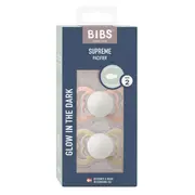 Bibs - set 2 suzete supreme fosforescente glow latex, tetina simetrica, 6 luni +-blush/vanilla bbb270357