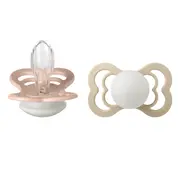 Bibs - set 2 suzete supreme fosforescente glow silicon, tetina simetrica, 6 luni +-blush/vanilla bbb260357