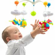 Carusel muzical pentru patut bebelusi, Cu proiectii, Cu 107 melodii si sunete ale naturii, Cu 4 jucarii, Baby Mix, Blue BYN38648