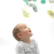 Carusel muzical pentru patut bebelusi, Cu proiectii, Cu melodii si sunete ale naturii, Cu 10 jucarii si ceas de jucarie pe suport, Baby Mix, Mint BYN42785