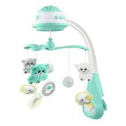 Carusel muzical pentru patut bebelusi, Cu proiectii, Cu melodii si sunete ale naturii, Cu 10 jucarii si ceas de jucarie pe suport, Baby Mix, Mint BYN42785