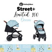 Petite&Mars - Carucior sport, Street+ Air, Include capotina impermeabila Editie limitata, Cu fereastra, husa picioare, cos de bagaje, Cu roti gonflabile, Centura de siguranta in 5 puncte, Pana la 25 kg, 6 luni+, Ocean BYN477500+549860