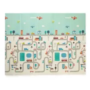 Petite&Mars - Covoras de joaca reversibil, Include geanta pentru transport, Pliabil si impermeabil, Non-toxic, 197 x 147 x 1 cm, Oras, 0 luni+, Multicolor BYN435071