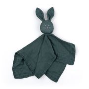 Petite&Mars - Jucarie interactiva, Iepurasul Hugo, Din muselina de bambus, Cu sunet, Conform standardului de securitate Oeko-tex 100,34 x 30 cm, 0 luni+, Verde inchis BYN416817