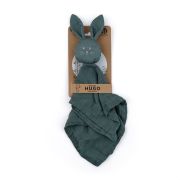 Petite&Mars - Jucarie interactiva, Iepurasul Hugo, Din muselina de bambus, Cu sunet, Conform standardului de securitate Oeko-tex 100,34 x 30 cm, 0 luni+, Verde inchis BYN416817