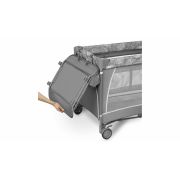 Lionelo - Patut pliant cu doua nivele Flower , Cu arcada, Geanta transport, Masuta de infasat, Bara cu jucarii, Fereastra laterala, 120x60 cm, Conform cu standardele europeane de securitate EN 716 si EN12221, Gri BYNLO-FLOWER_GREY_STONE