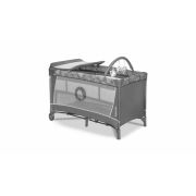 Lionelo - Patut pliant cu doua nivele Flower , Cu arcada, Geanta transport, Masuta de infasat, Bara cu jucarii, Fereastra laterala, 120x60 cm, Conform cu standardele europeane de securitate EN 716 si EN12221, Gri BYNLO-FLOWER_GREY_STONE