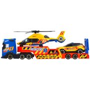 Set dickie toys rescue transporter 40 cm cu camion, masina, elicopter si accesorii hubs203717005