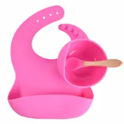 Set din silicon cu bol bavetica si lingurita pentru bebe - Diverse culori ADDTA59