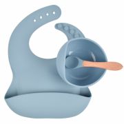 Set din silicon cu bol bavetica si lingurita pentru bebe - Diverse culori ADDTA59