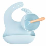 Set din silicon cu bol bavetica si lingurita pentru bebe - Diverse culori ADDTA59