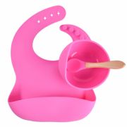 Set din silicon cu bol bavetica si lingurita pentru bebe - Diverse culori ADDTA59