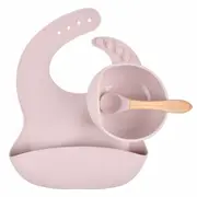 Set din silicon cu bol bavetica si lingurita pentru bebe - Diverse culori ADDTA59