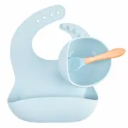 Set din silicon cu bol bavetica si lingurita pentru bebe - Diverse culori ADDTA59
