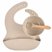 Set din silicon cu bol bavetica si lingurita pentru bebe - Diverse culori ADDTA59